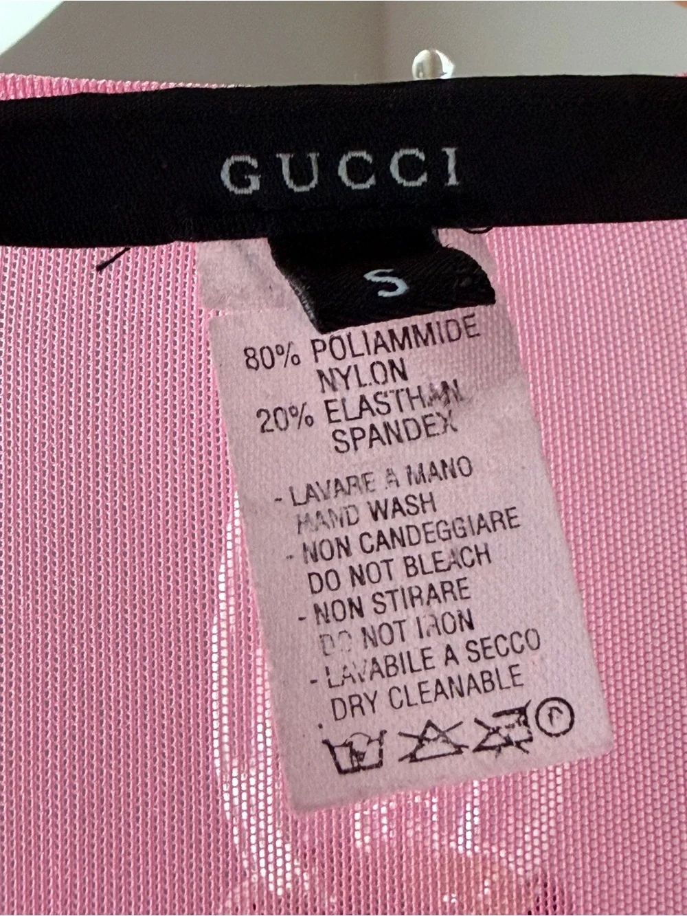 GUCCI Vintage Y2K Ultra-Sheer Pink Mesh T-Shirt - size S (Early Frida Giannini)